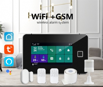 Touch panel screen fingerprint unlocking alarm system Tuya wifi+GSM G64