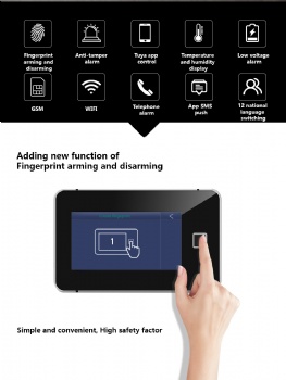 全触屏指纹解锁报警系统 WIFI+GSM G64